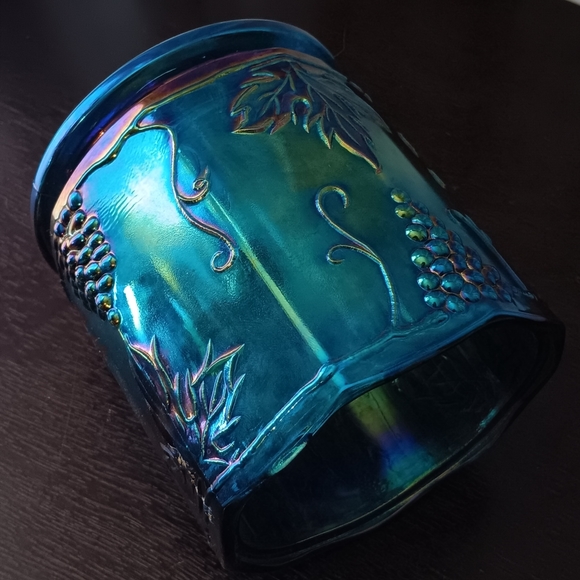 Indiana Glass Blue Carnival Iridescent Harvest Grape Canister Jar 5" Tall No Lid - Picture 4 of 7